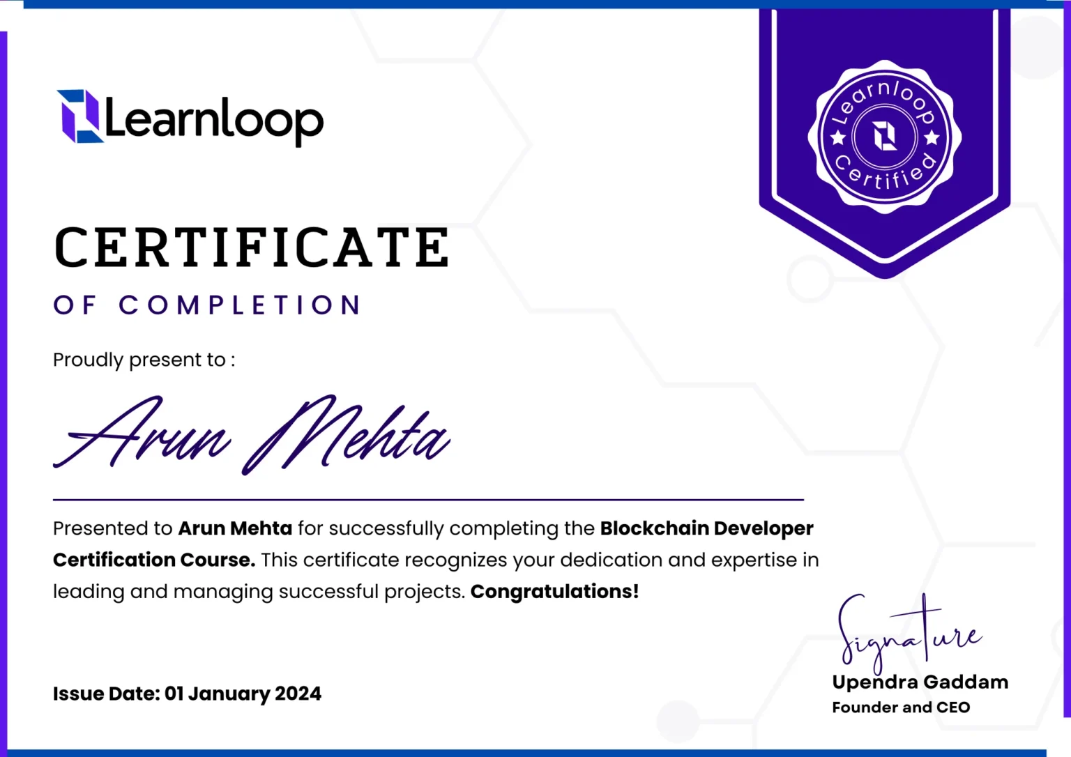 Block Chain Developer Certificate