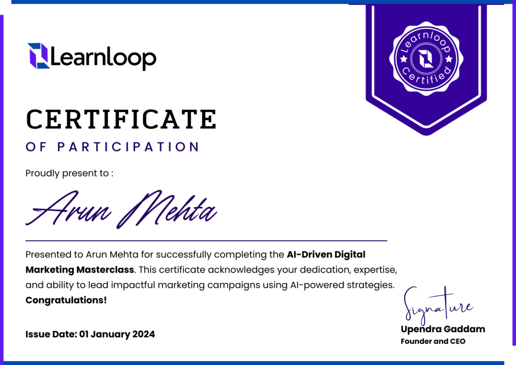 Digital Marketing Masterclass Certificate